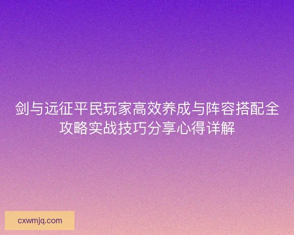 剑与远征平民玩家高效养成与阵容搭配全攻略实战技巧分享心得详解